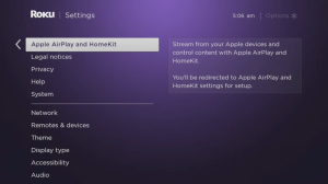 The Apple AirPlay and HomeKit option on Roku TV