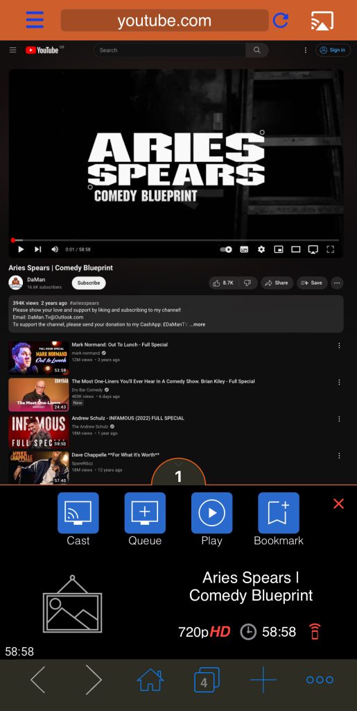 Play the video you want in YouTube via iWebTV and press the Cast button