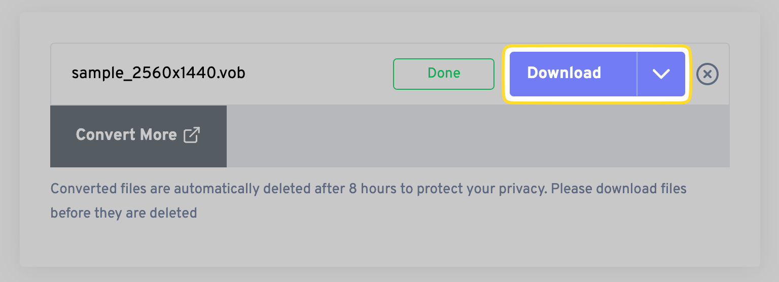 Download your MP4 file "Download" button appears in the FreeConvert service after completing VOB to MP4 conversion