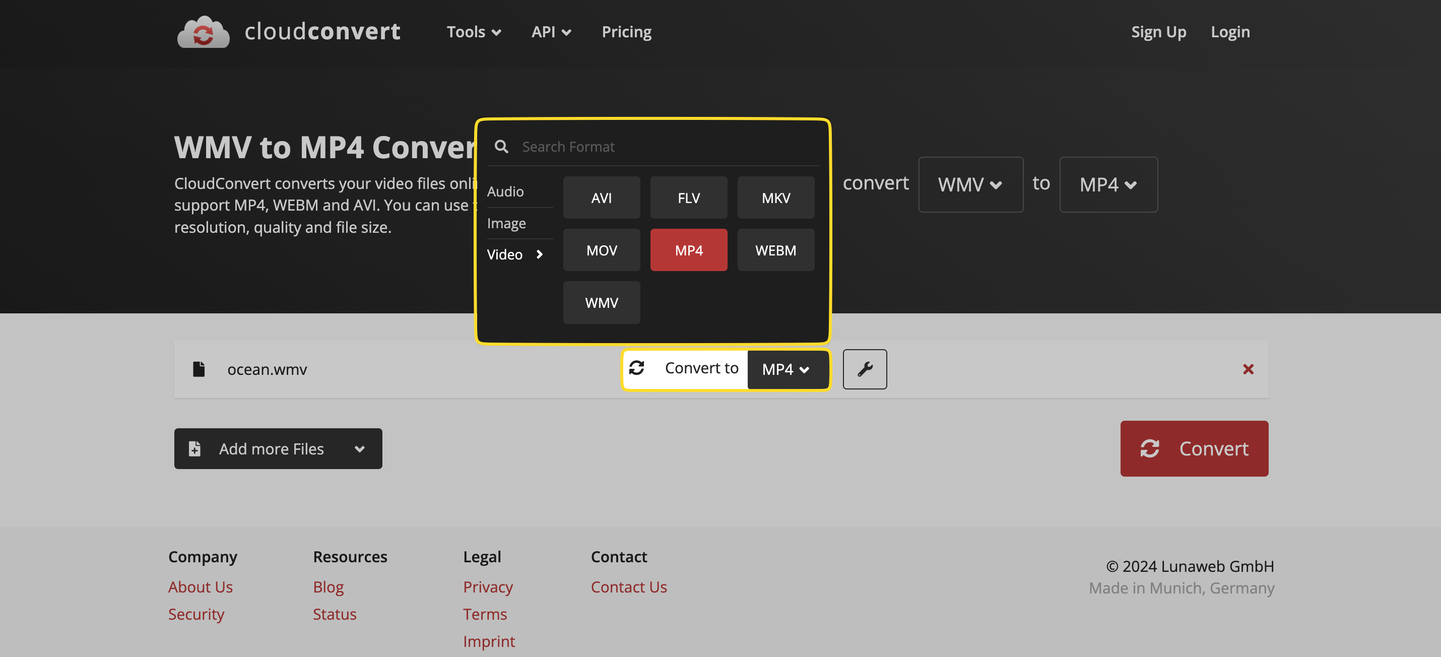 Select the MP4 as the output format The dropdown list of the output formats