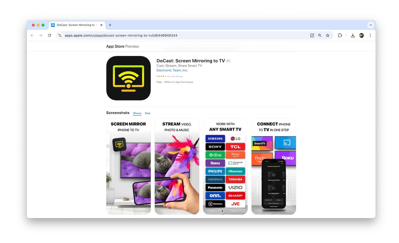 DoCast is the best app to mirror iPhone to TV